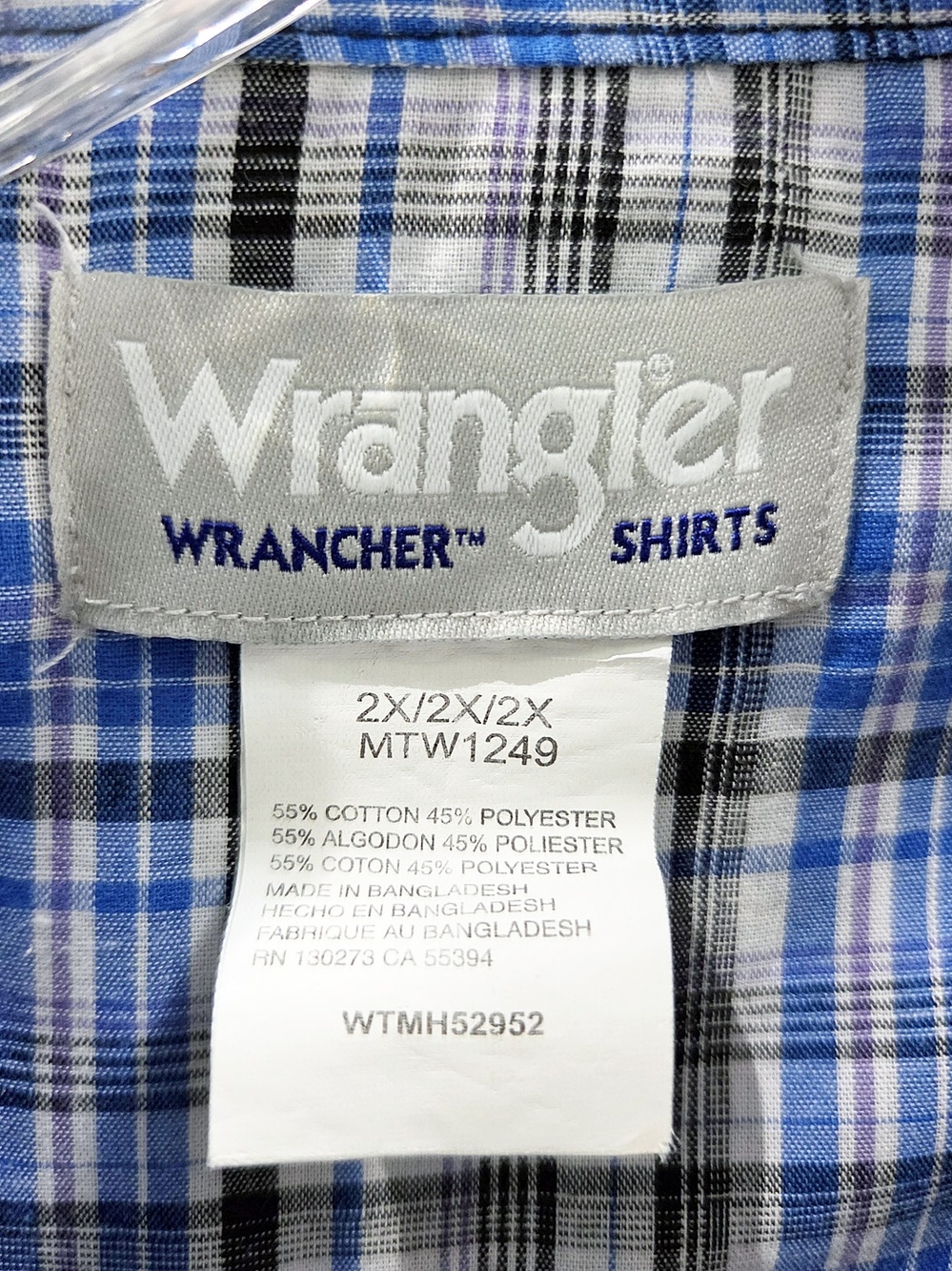 Wrangler Blue, White and Brown Plaid Short Sleeve Western Button-Down Shirt - Picture 2 of 3